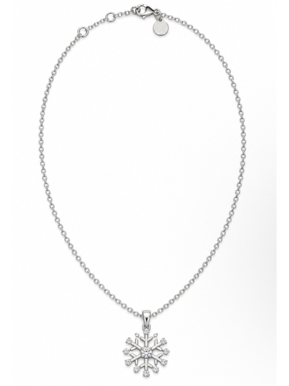 Sterling Silver Snowflake Pendant Necklace, 22in, Silver and Clear .5in Pendant